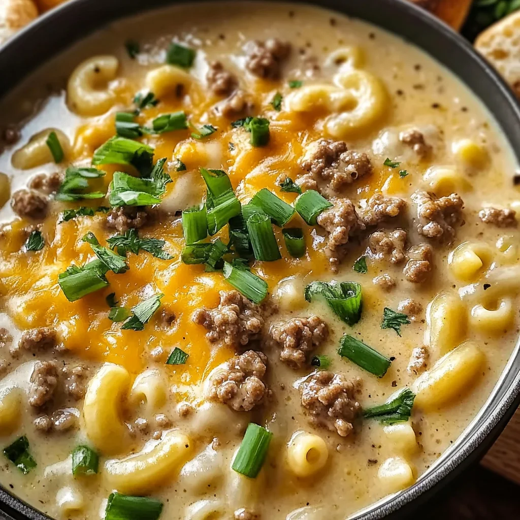 One Pot Macaroni Cheeseburger Soup