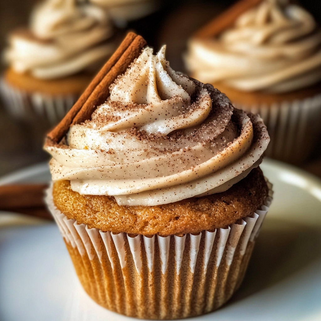 Vanilla Chai Pumpkin Latte Cupcakes with Cinnamon Brown Sugar Frosting