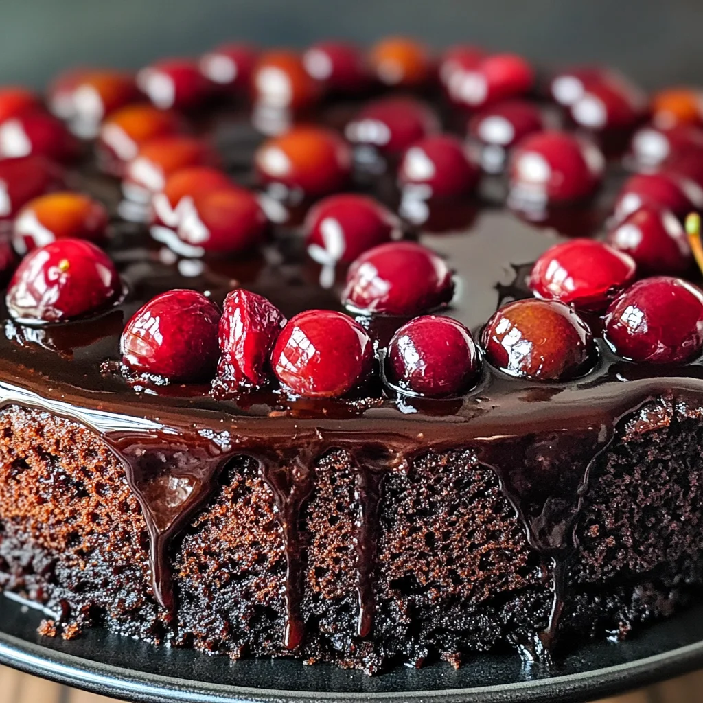 Chocolate Cherry Upside Down Cake 🍒🍫