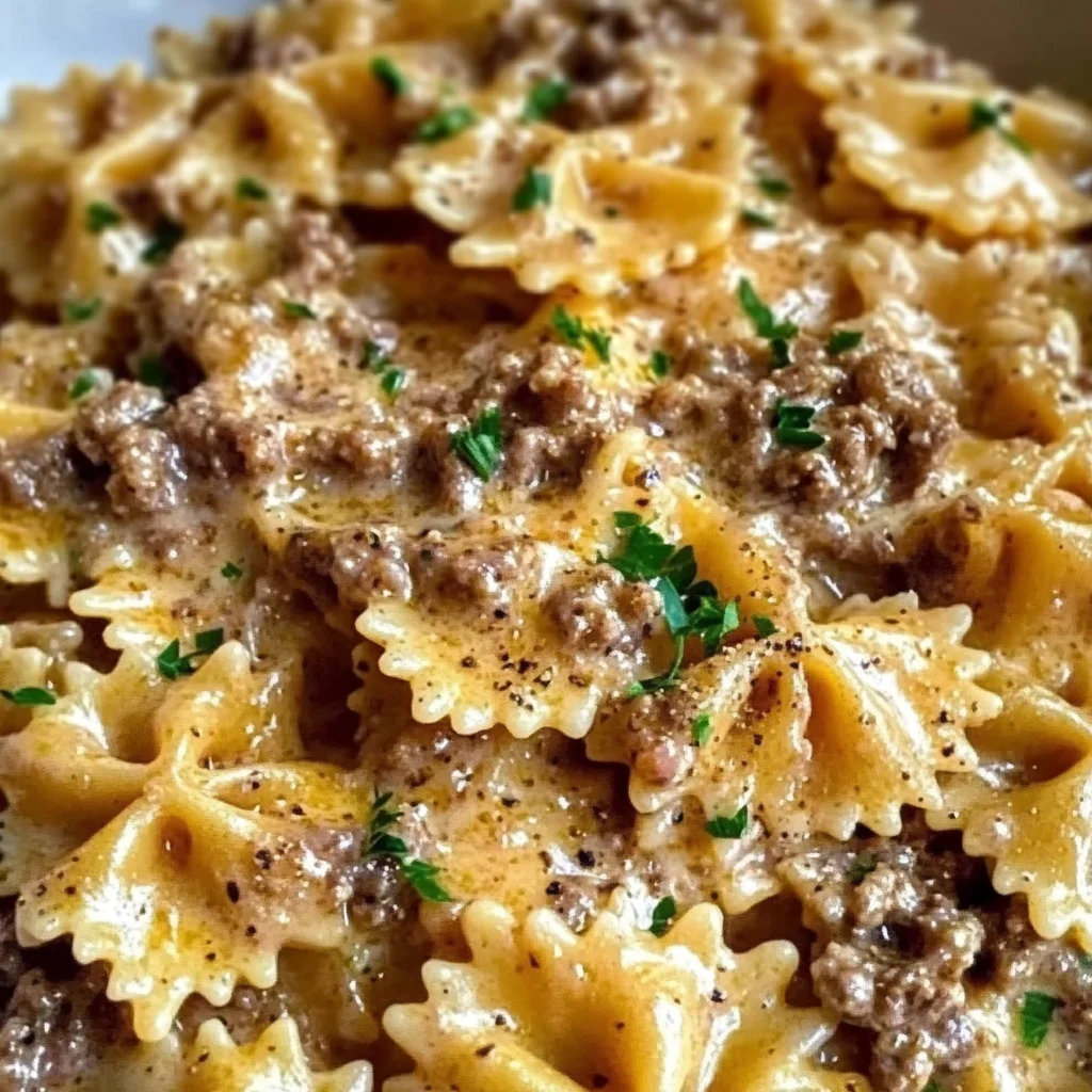 Creamy Parmesan Garlic Beef Bowtie Pasta