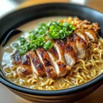 Fiery Chicken Ramen with Creamy Garlic Sauce