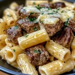 Garlic Butter Steak Tips with Cheesy Rigatoni
