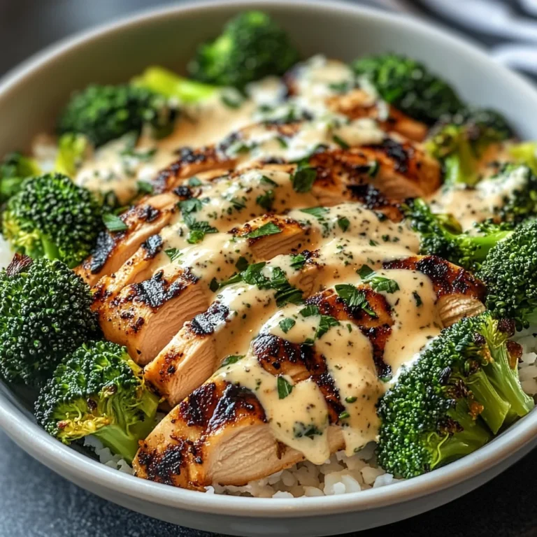 Grilled Chicken & Broccoli Bowls with Creamy Garlic Sauce