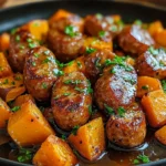 Sausage and Sweet Potatoes with Honey Garlic Sauce
