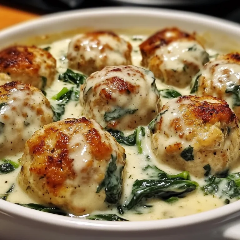 Baked Chicken Ricotta Meatballs with Spinach Alfredo Sauce