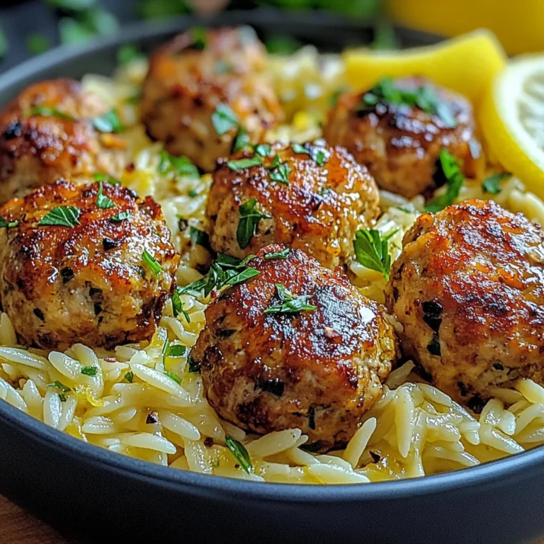 Greek Chicken Meatballs with Lemon Orzo