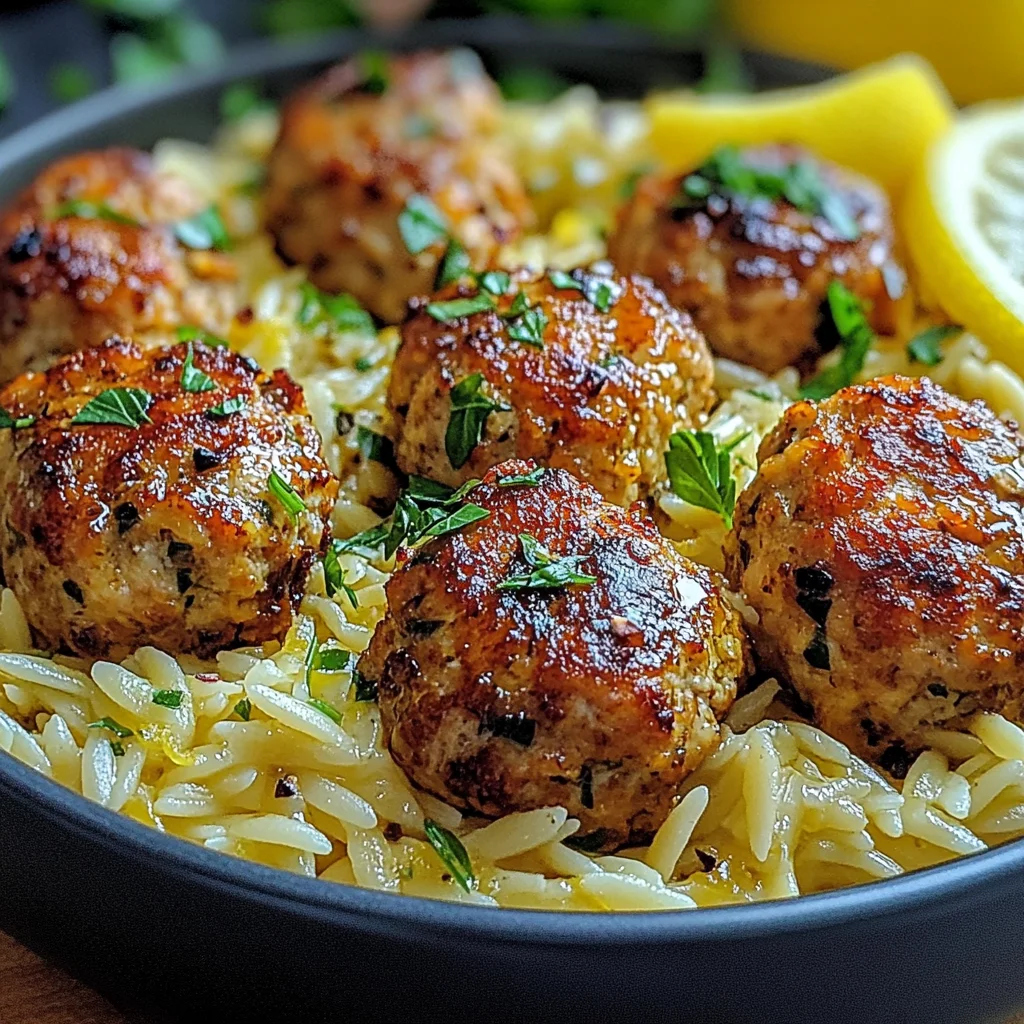 Greek Chicken Meatballs with Lemon Orzo