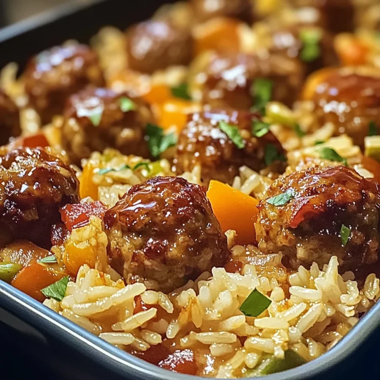 Honey Garlic Meatball Rice Bake