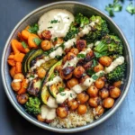 Roasted Veggie Chickpea Bowls with Maple Dijon Tahini Dressing