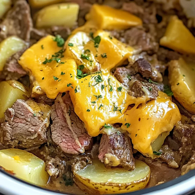 Slow Cooker Steak and Cheddar Potato Casserole