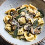Cheese Tortellini with Butter, Mushrooms, and Crispy Sage