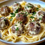 Garlic Butter Meatballs : Creamy Linguine Delight