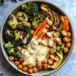 Roasted Veggie Chickpea Bowls with Maple Dijon Tahini Dressing