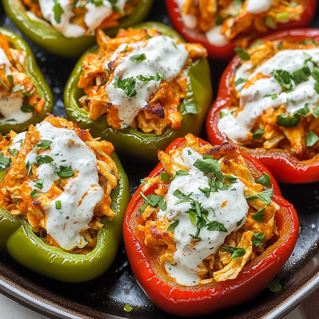 Buffalo Chicken Stuffed Peppers - Dairy Free & Low Carb