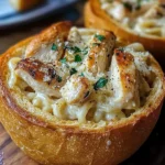Chicken Alfredo Garlic Bread Bowls