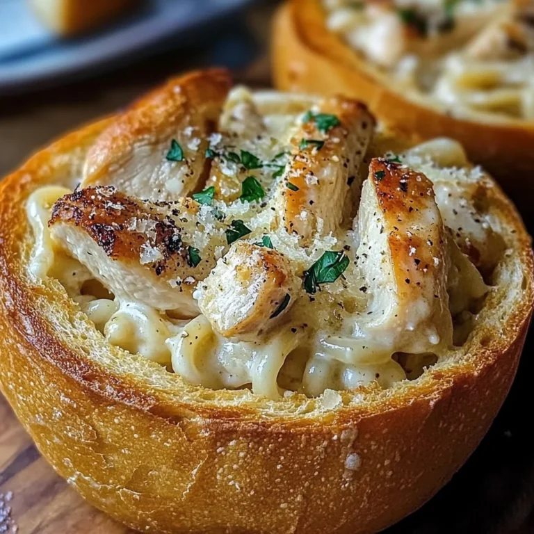 Chicken Alfredo Garlic Bread Bowls