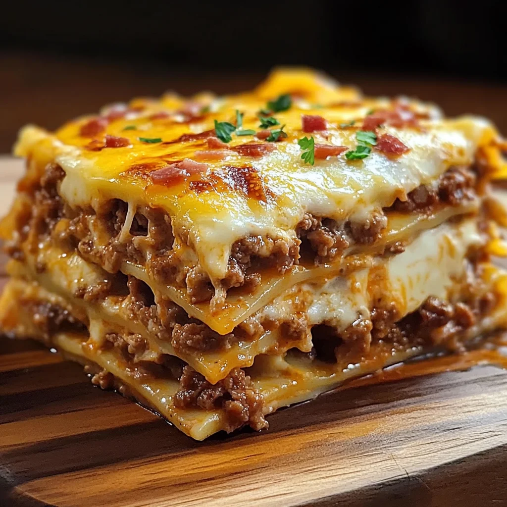 Parmesan Garlic Turkey Bacon Cheeseburger Lasagna Recipe