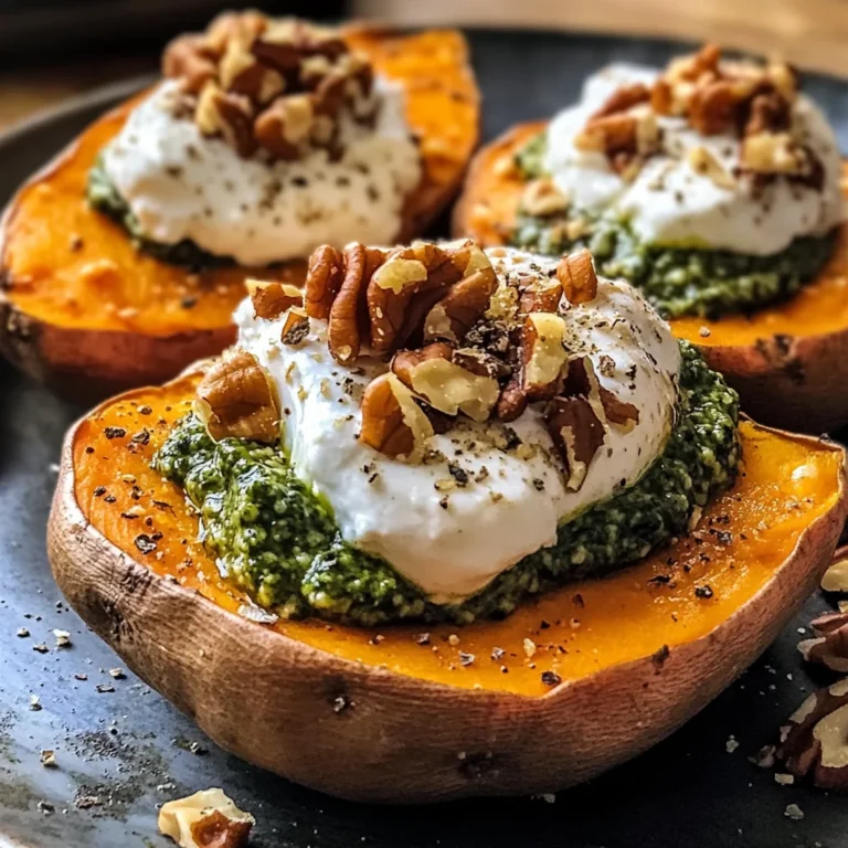 Stuffed Sweet Potatoes with Burrata, Toasted Walnuts & Sage Pesto